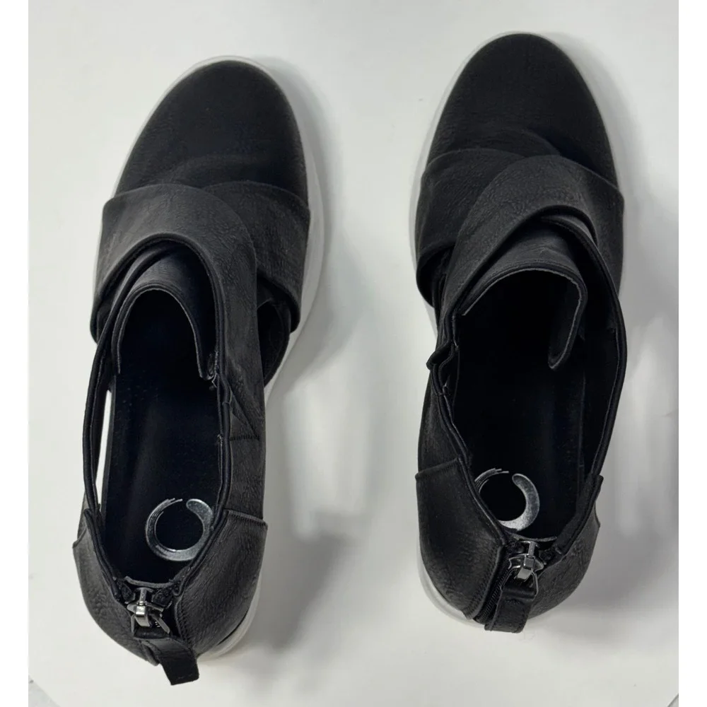 Journee Collection Wedge Sneaker Womens 8 Black Cutout Strappy Back Zip Platform